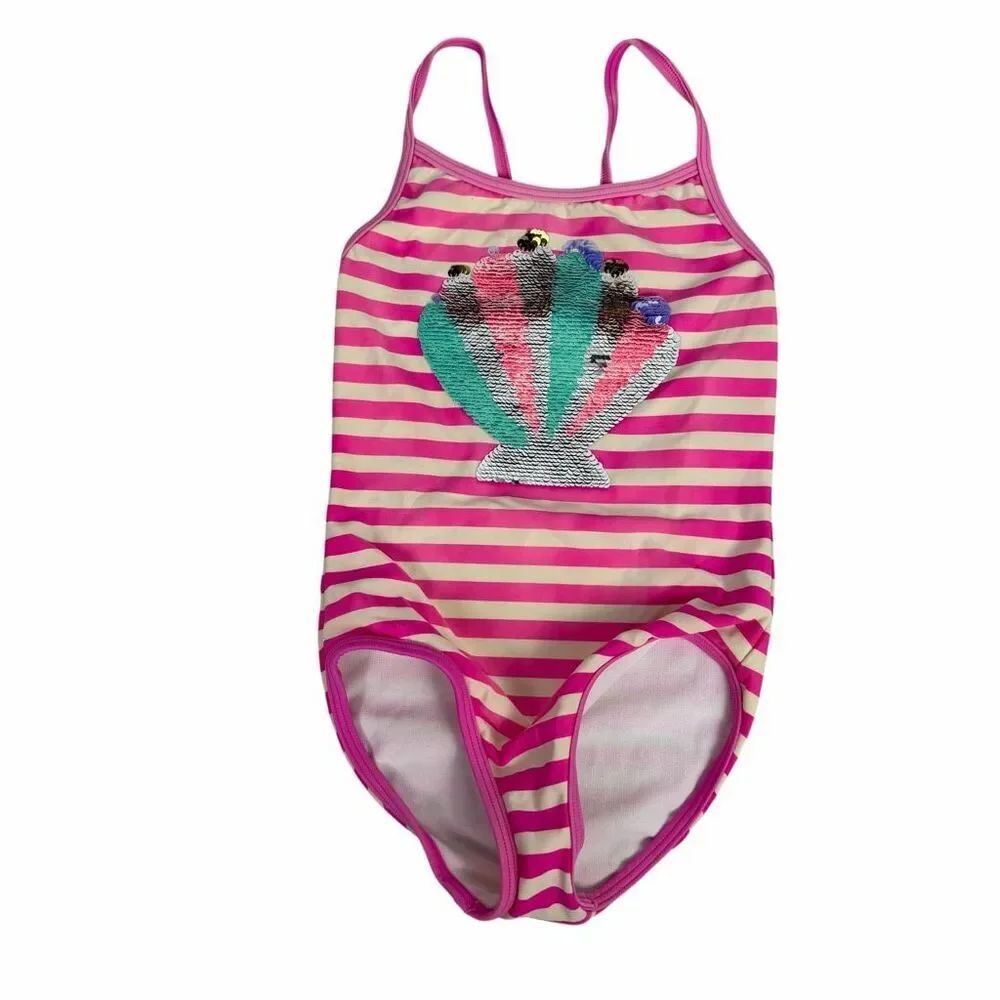 Mini Boden Cream Pink 6-7 Sequin One Piece Swimsuit
